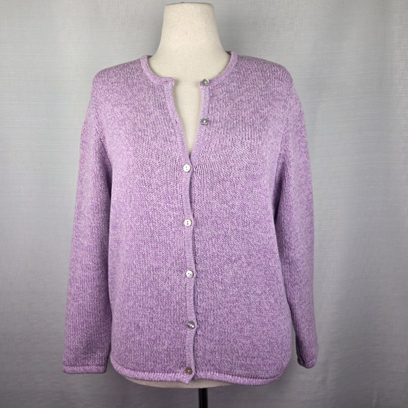 LL Bean Cardigan Sweater Women's Large Lavender Cottagecore Prairie Preppy - Picture 2 of 10